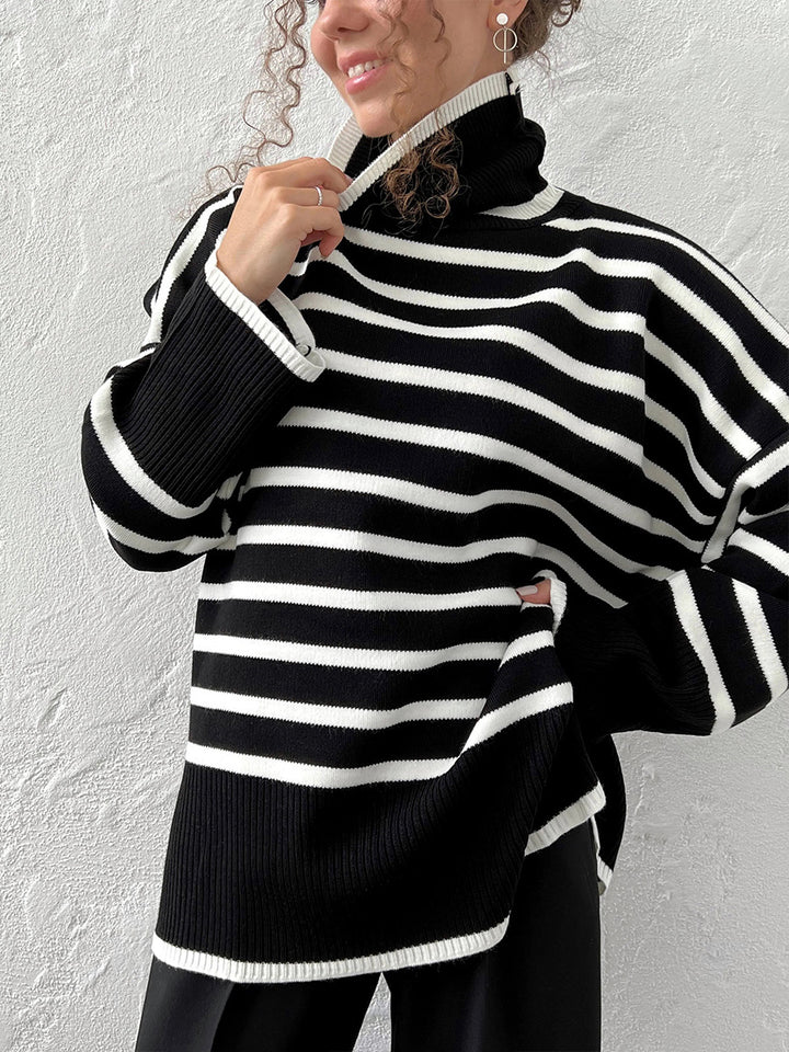 Black Turtle Neck Striped Sweater
