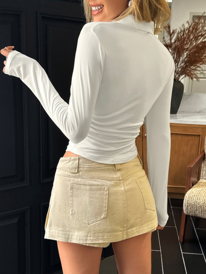 White Solid Collared Fitted Top