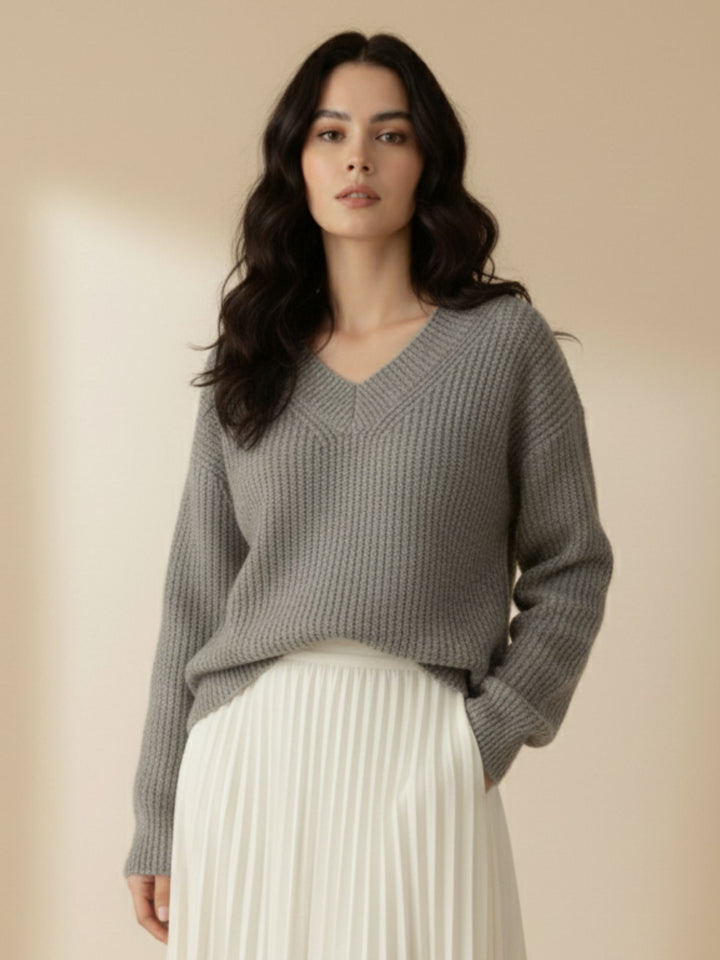 Grey Full Sleeve V Neck Sweater