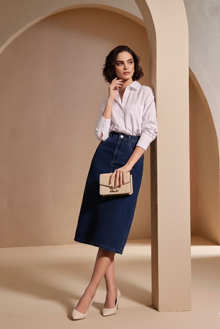 Navy Blue High Waist Side Slit Skirt