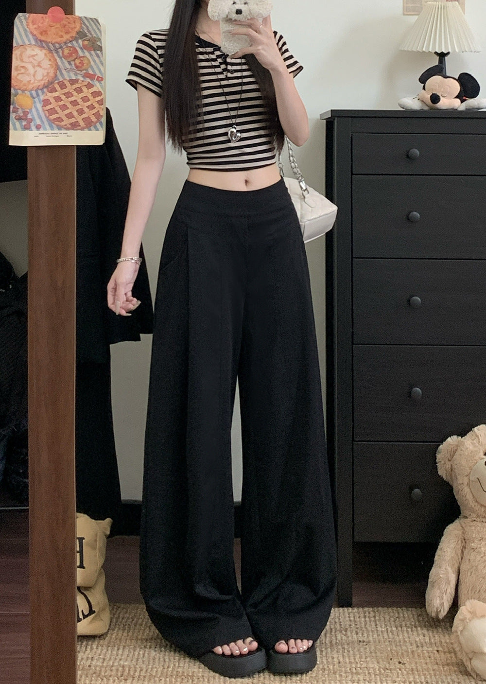 Black High Waist Pleated Baggy Pant