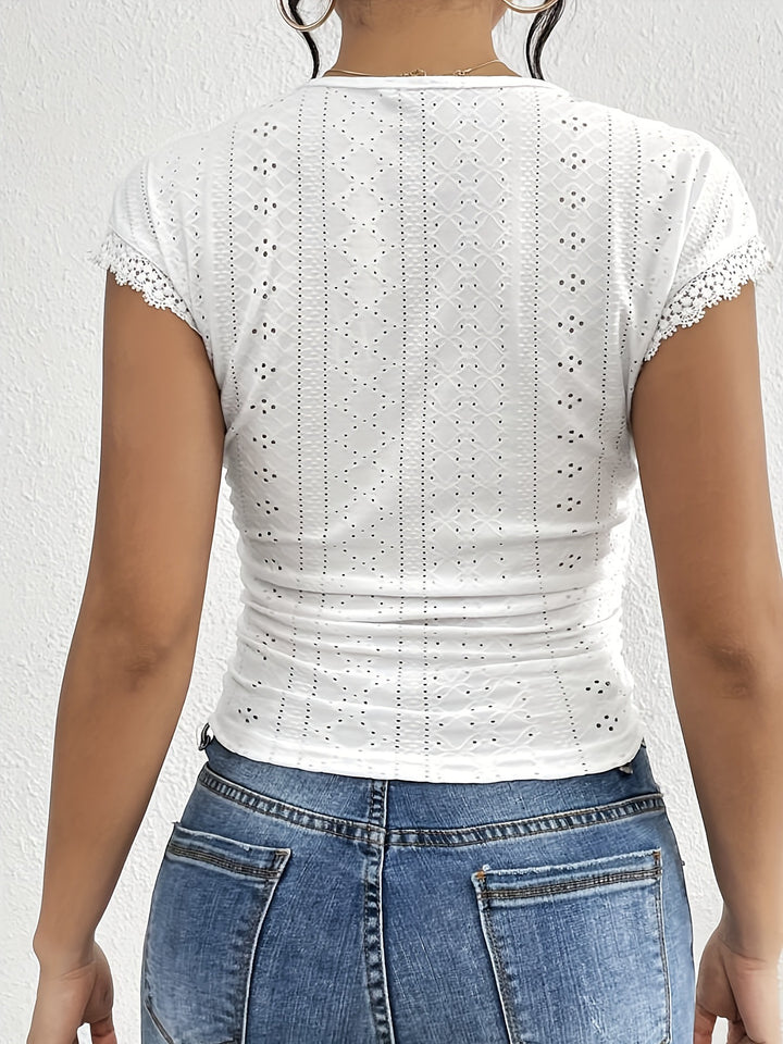 White Short Sleeve V-Neck Top