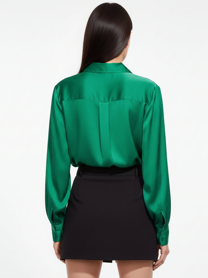 Green Relaxed Fit Satin Shirt