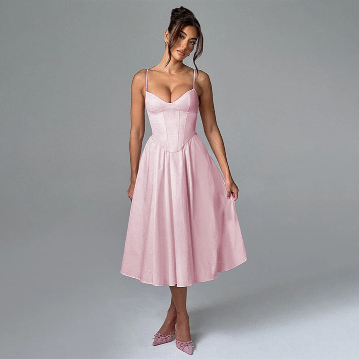 Pink Pointed Waistline Bustier Top Dress