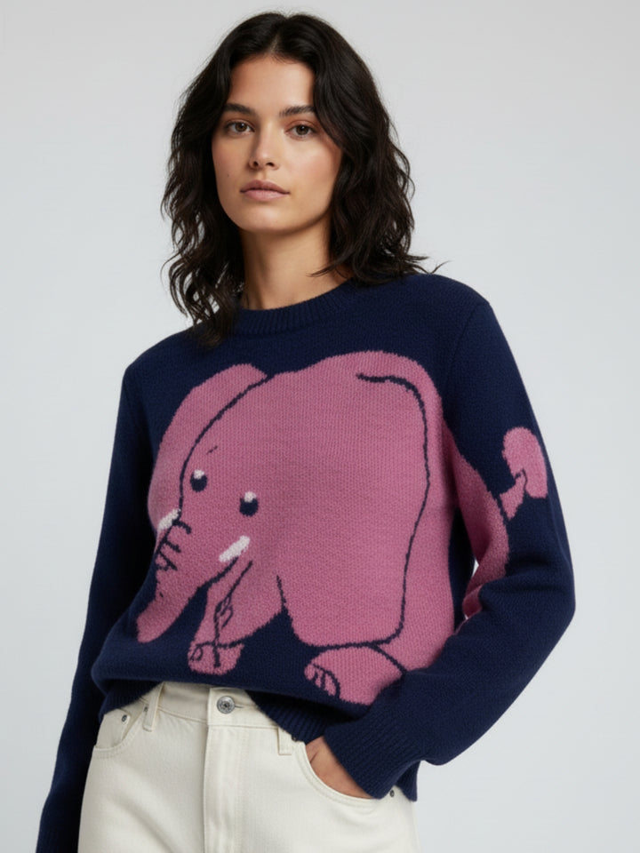 Blue Full Sleeve Crew Neck Graphic Sweater