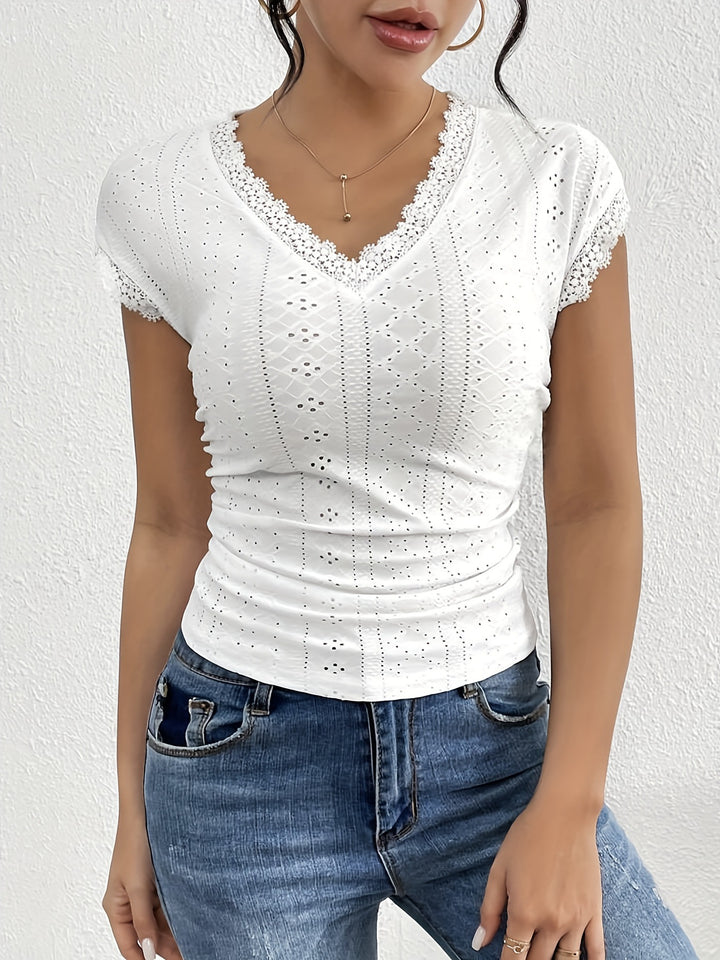 White Short Sleeve V-Neck Top