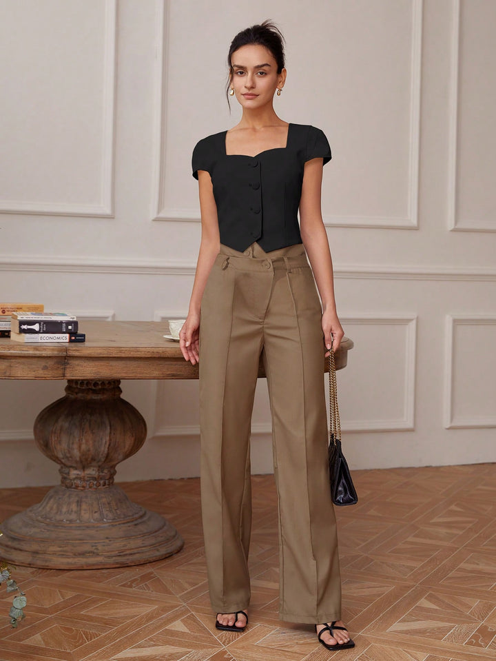 Black Front Button  Top