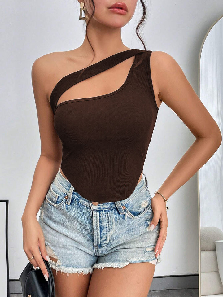 Brown One Off-Shoulder Cut-Out Top