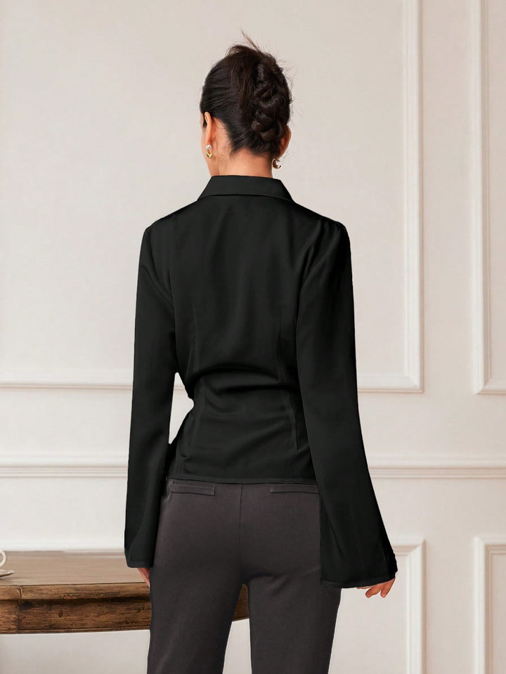 Black Bell Sleeve Wrapped Detail Top