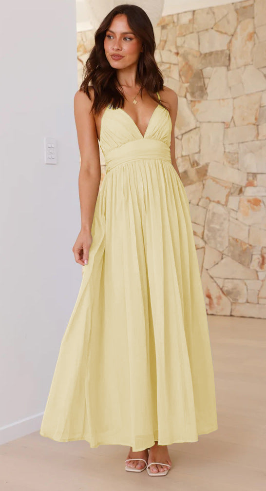 Yellow Plunge Neck Flowy Maxi