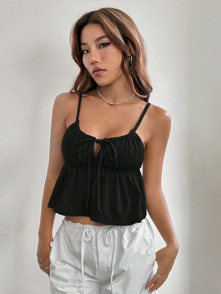 Black Strappy Peplum Top