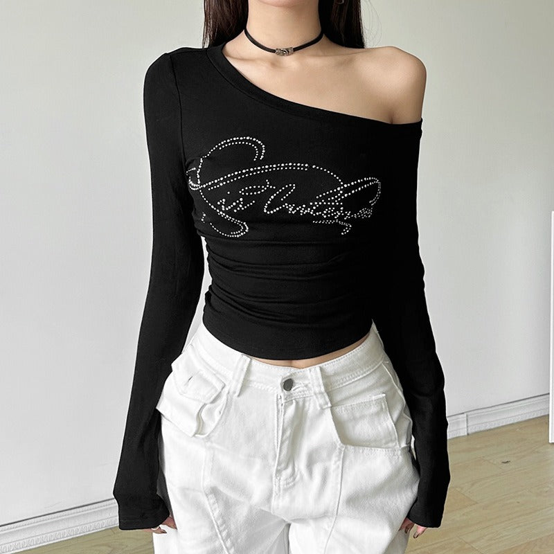 Black One Shoulder Full Sleeves Top