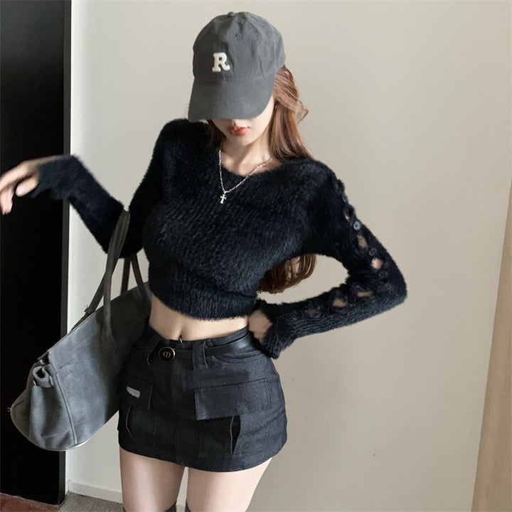 Black Fuzzy Knit Top