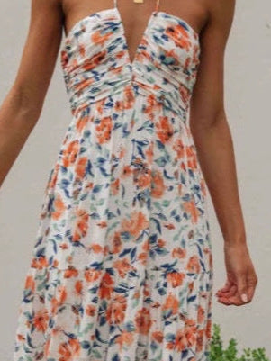 Multi Halter Neck Fit And Flare Maxi Dress