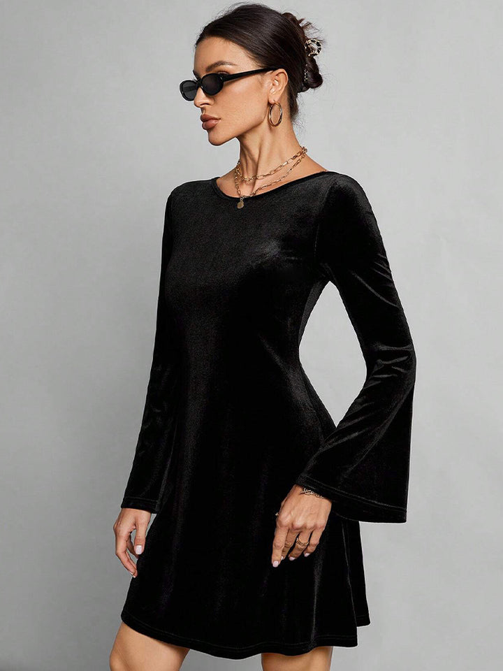 Black Back U Neck Tie Up Skater Dress