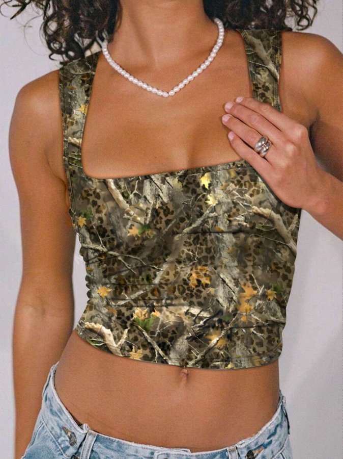 Green Shoulder Strap Printed Top