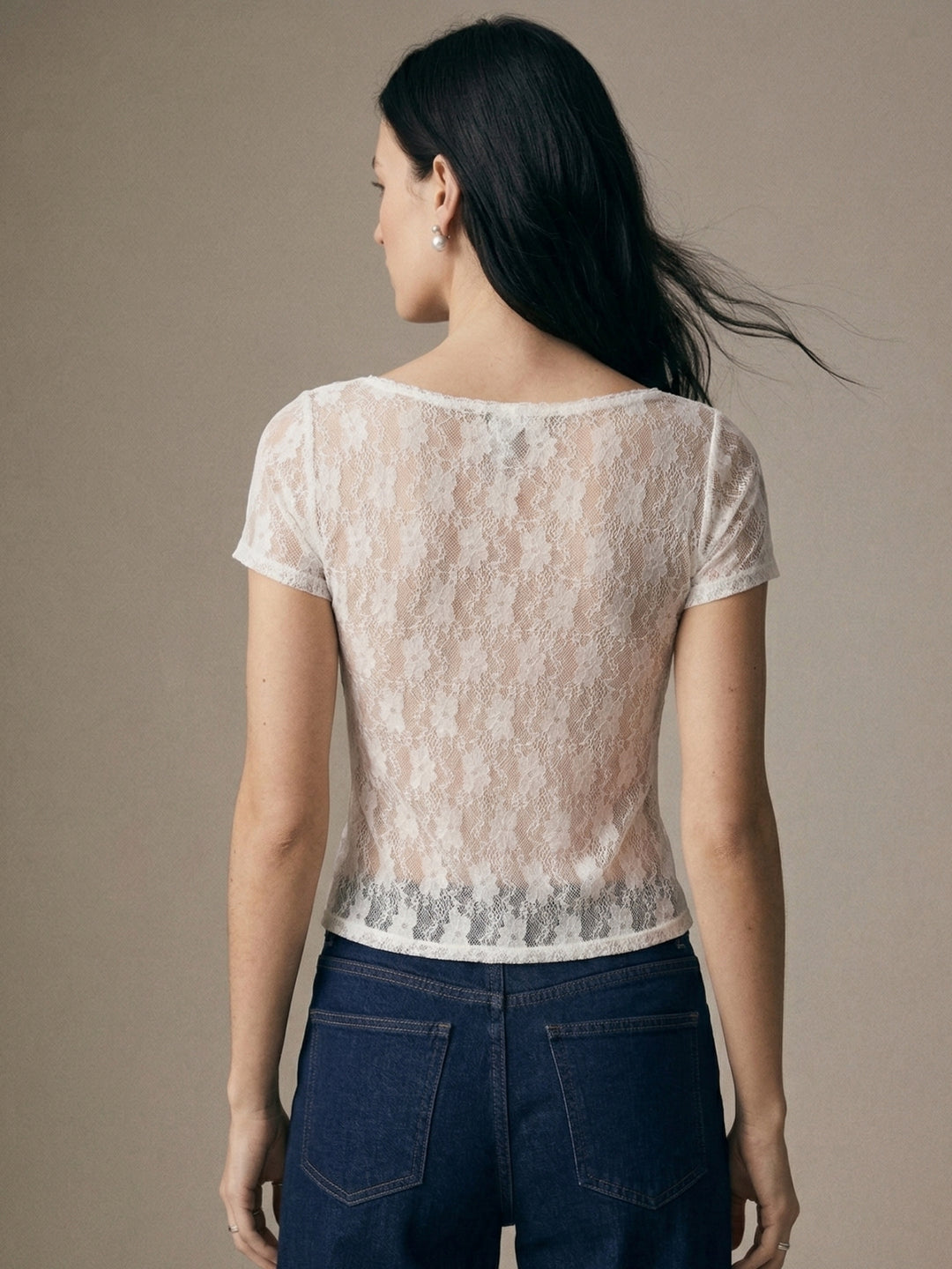 White V Neck Lace Top