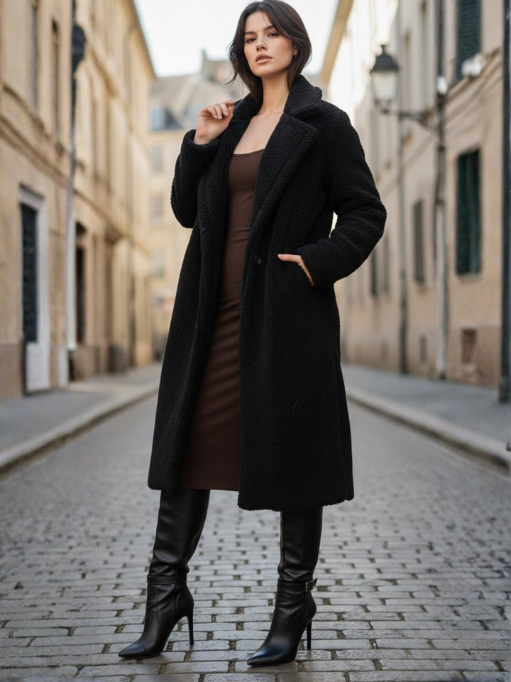 Black Teddy Fur Collared Coat