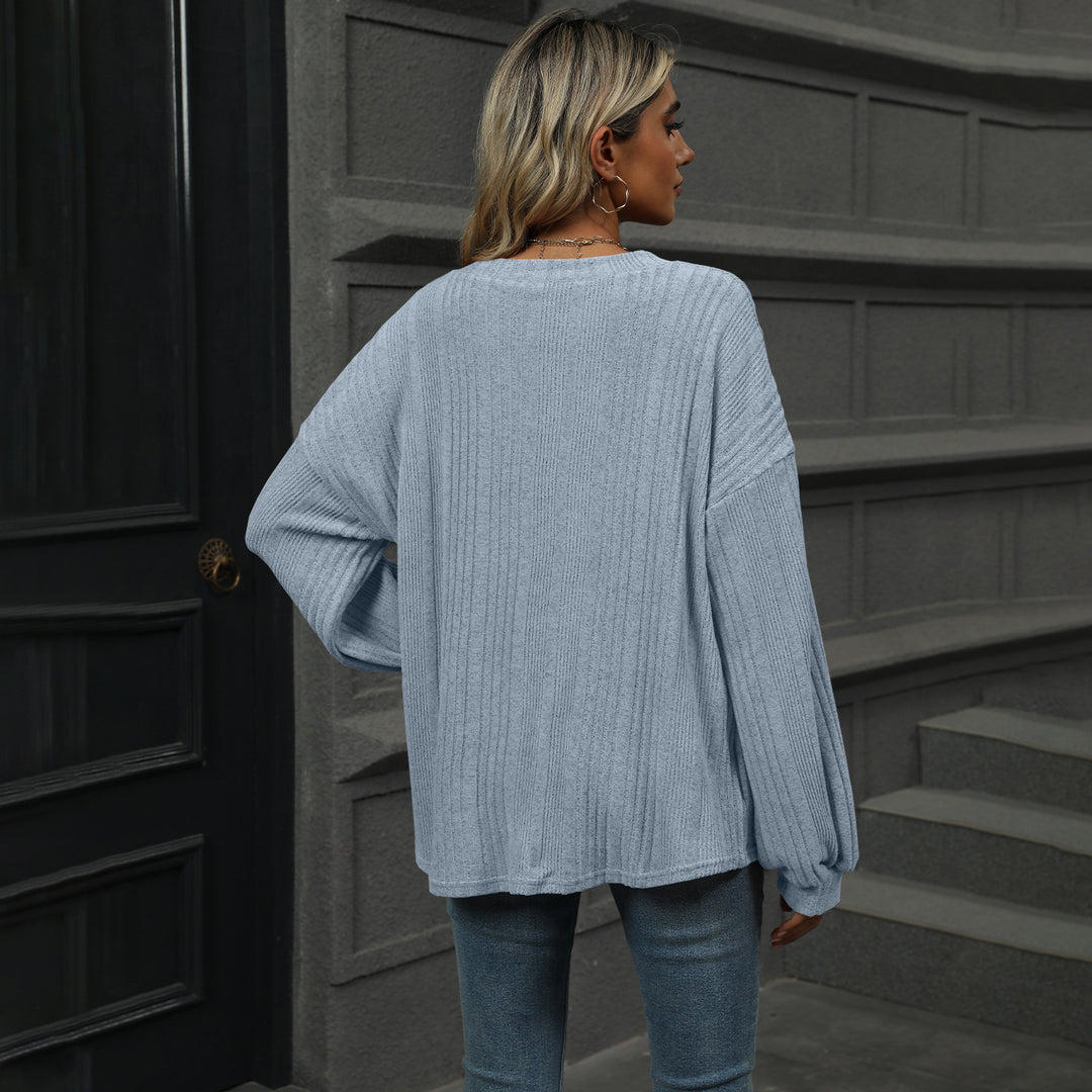 Blue Bishop Sleeve Solid Relaxed Top