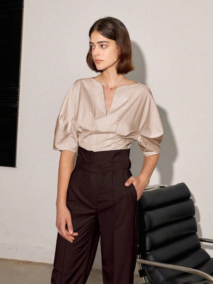 Brown High Waist Side Button Pant