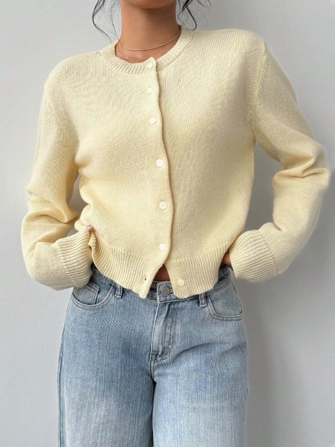 Yellow Full Sleeve Relaxed Button Down Cardigan