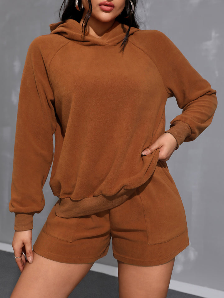 Brown Full Sleeve Hooded Sweatshirt And Shorts Set