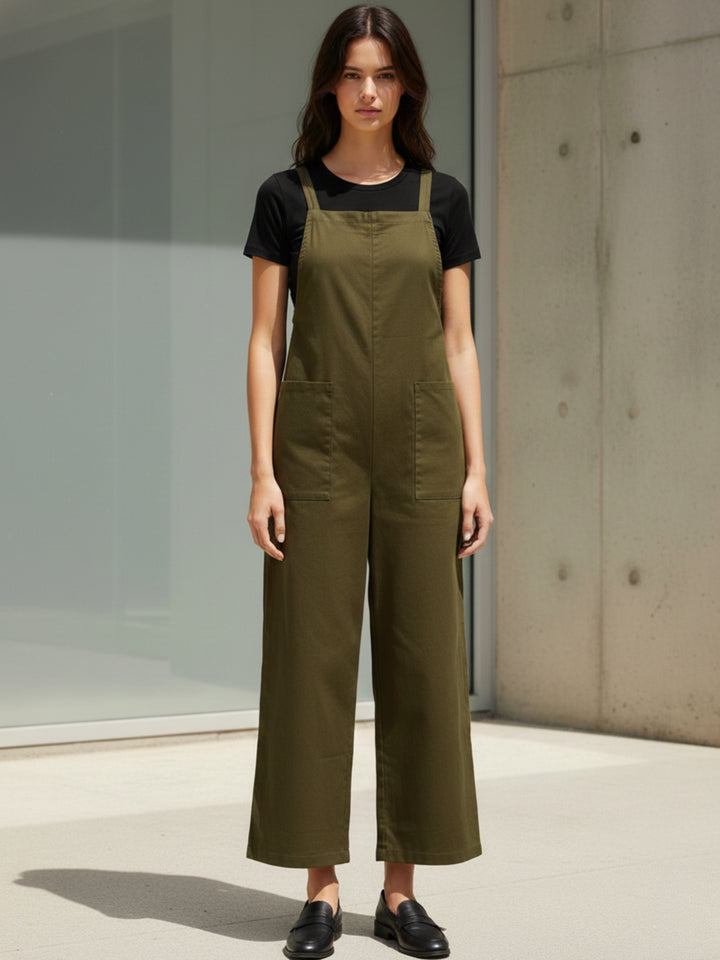 Olive Double Spaghetti Strap Jumpsuits