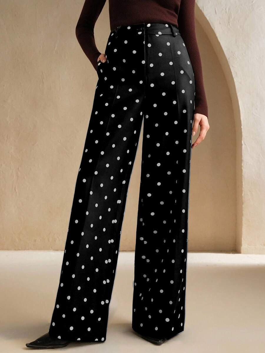 Black High Waist Polka Printed Pant