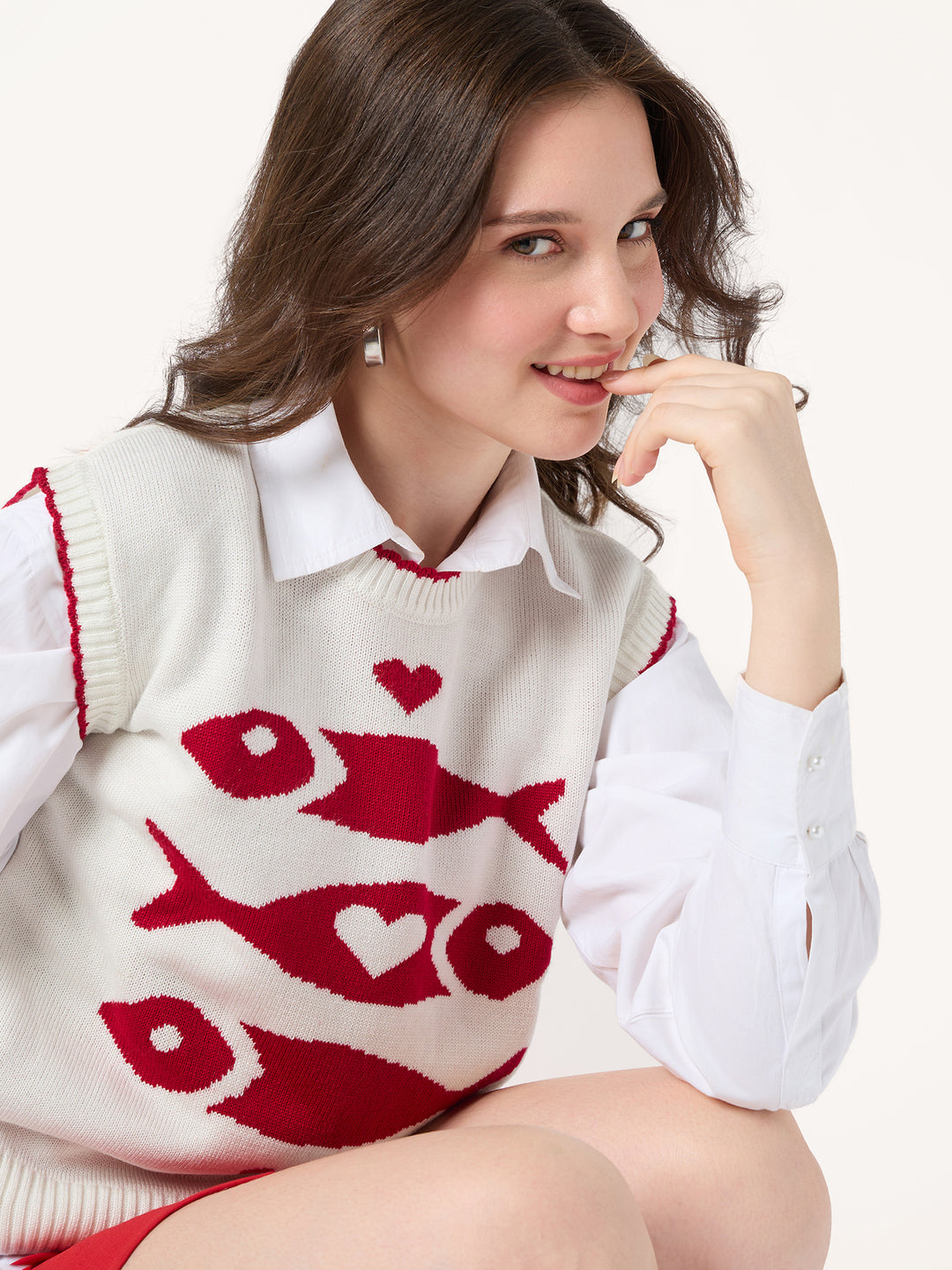 Off White Sleeveless Contrast Rib Sweater