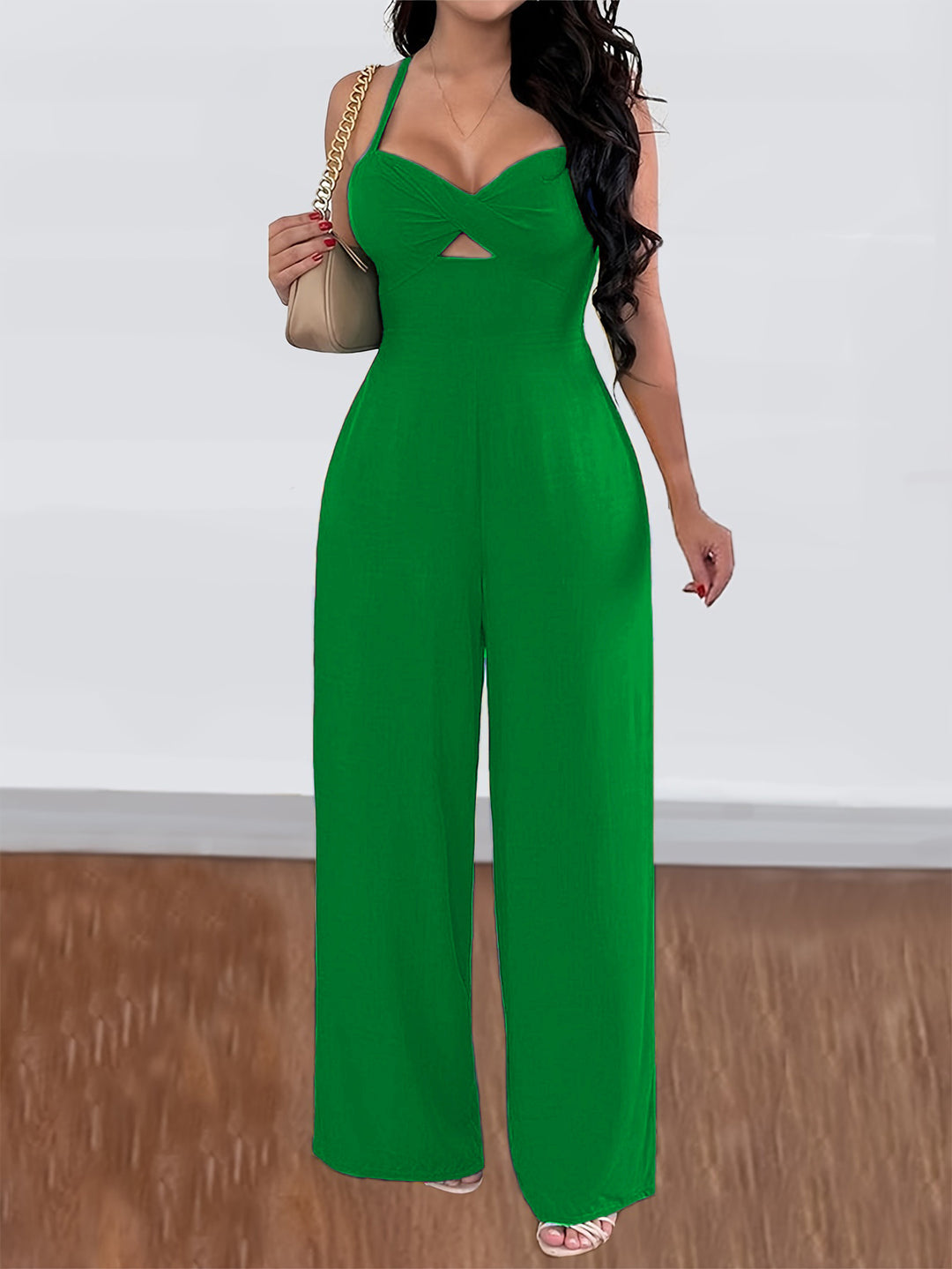 Green Halter Neck Sweetheart Jumpsuit