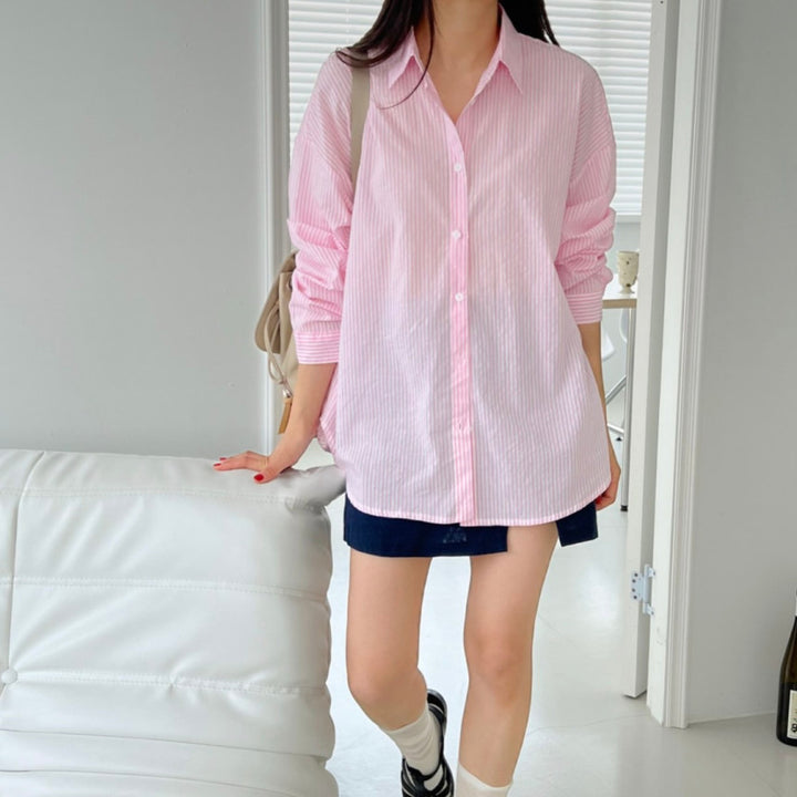 Pink Striped Drop Shoulder Shirt