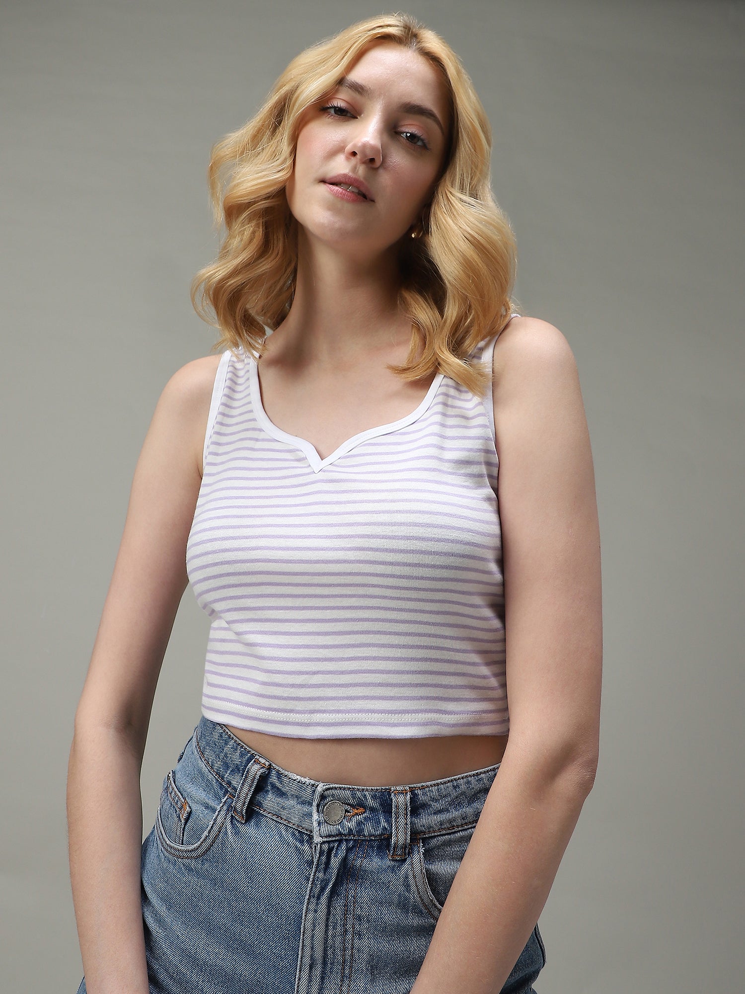 Shop Lavender Striped Ribbed Tank - for Women | OUTZIDR | Gen-Z Style