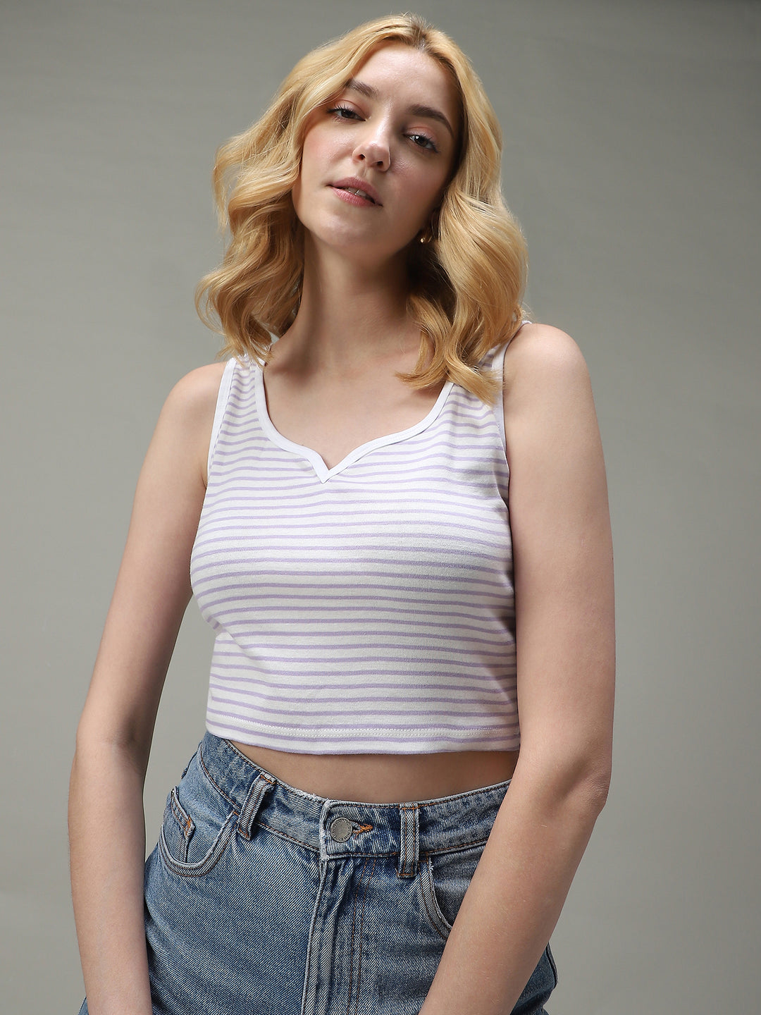 Lavender Striped Ribbed Tank