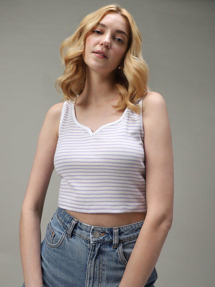 Lavender Striped Ribbed Tank