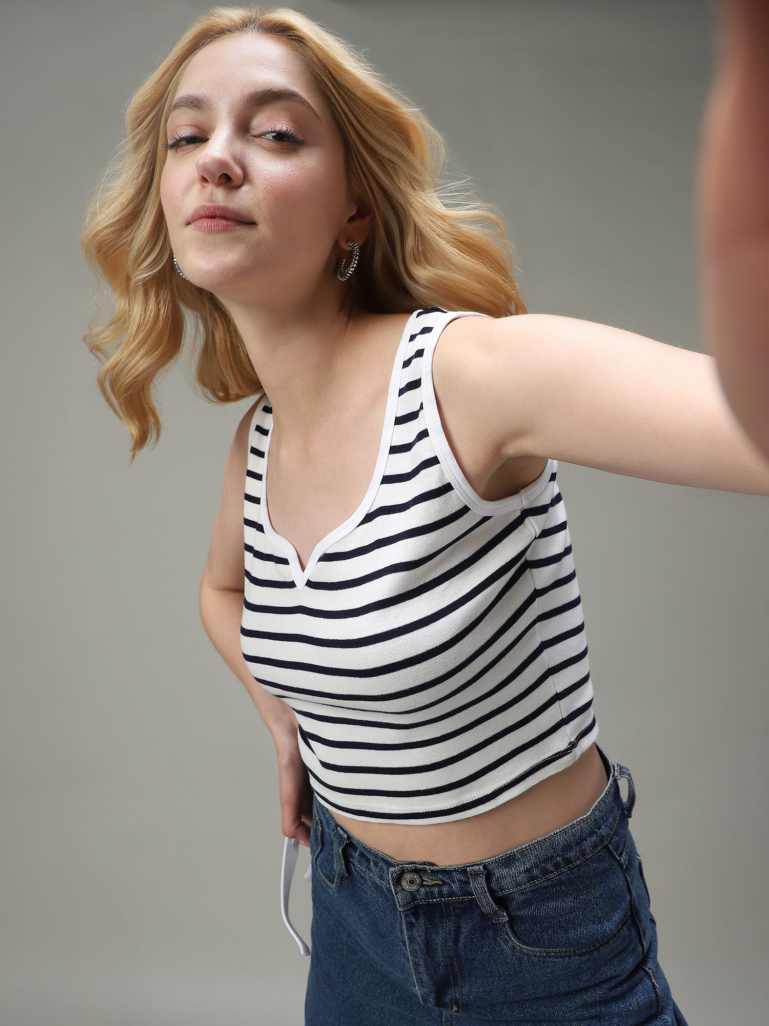 Shop Navy Blue Striped Ribbed Tank - for Women | OUTZIDR | Gen-Z Style