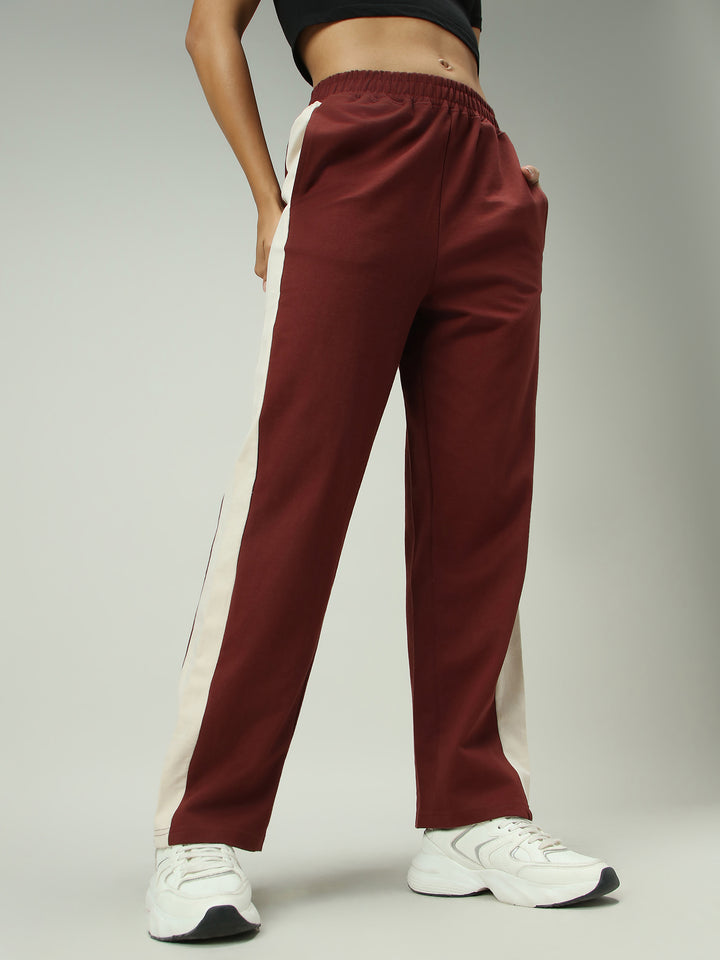 Brown Contrast Striped Sweatpants