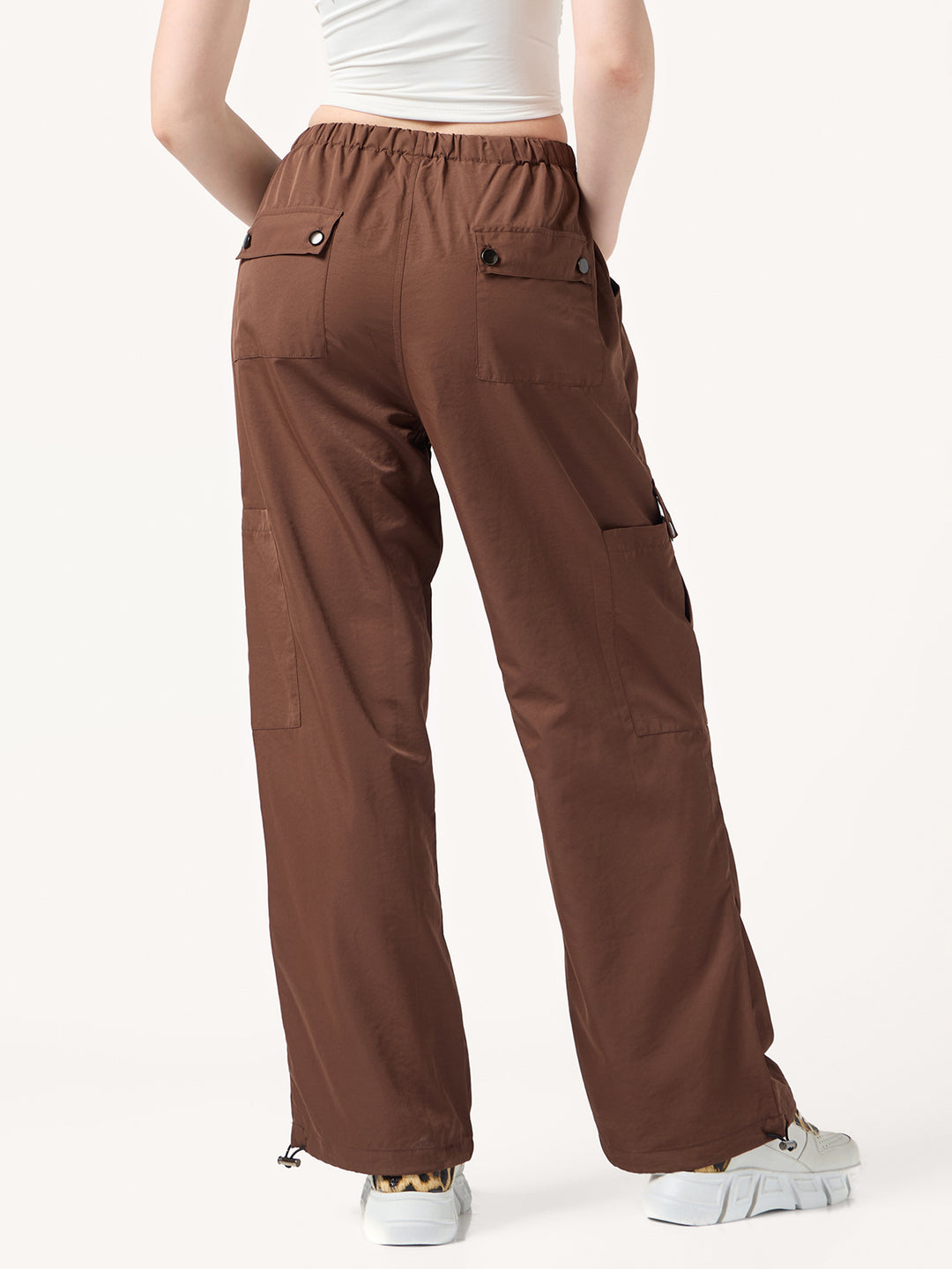 Brown Cargo Pockets Drawstring Wid Leg Trouser