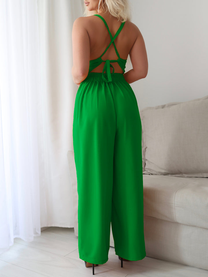 Green Halter Neck Sweetheart Jumpsuit