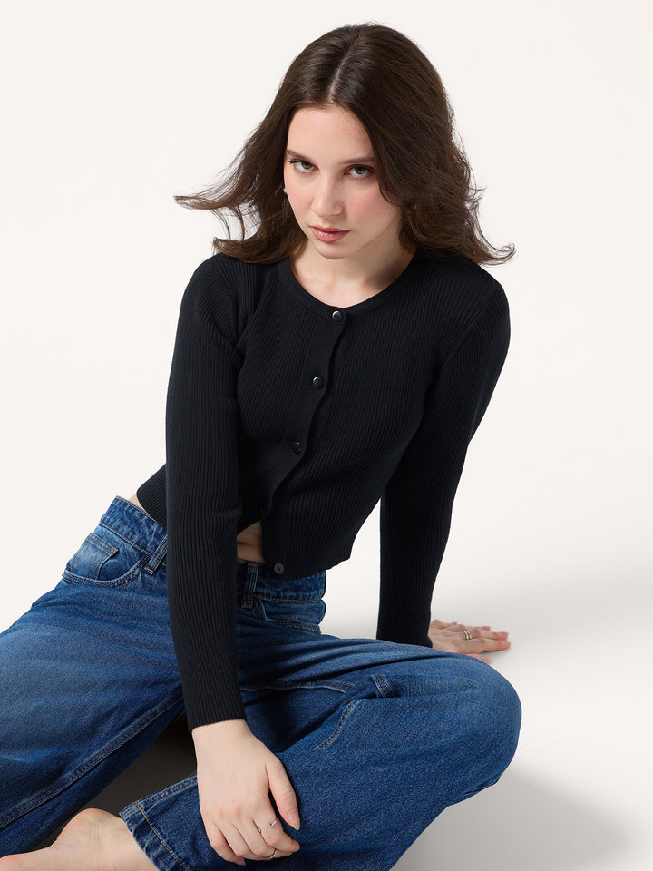 black-flat-knit-button-down-knit-top