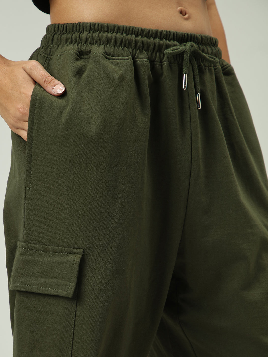 Olive Cargo Pocket Wide Leg Sweatpants