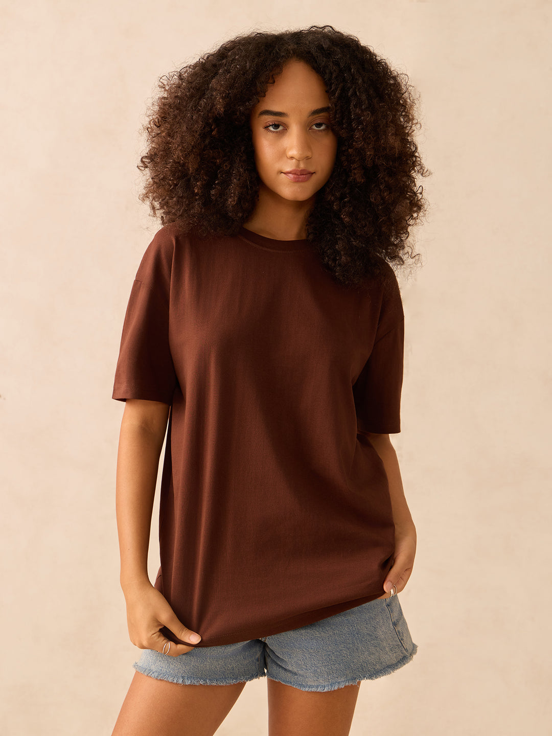 Brown Crew Neck Graphic T-Shirt
