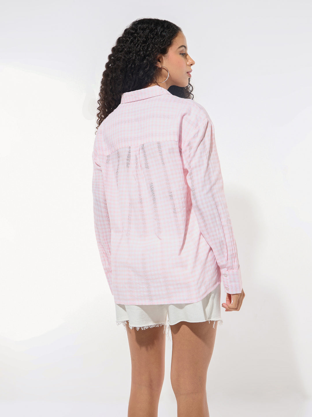 Pink Oversized Checkered Shirt