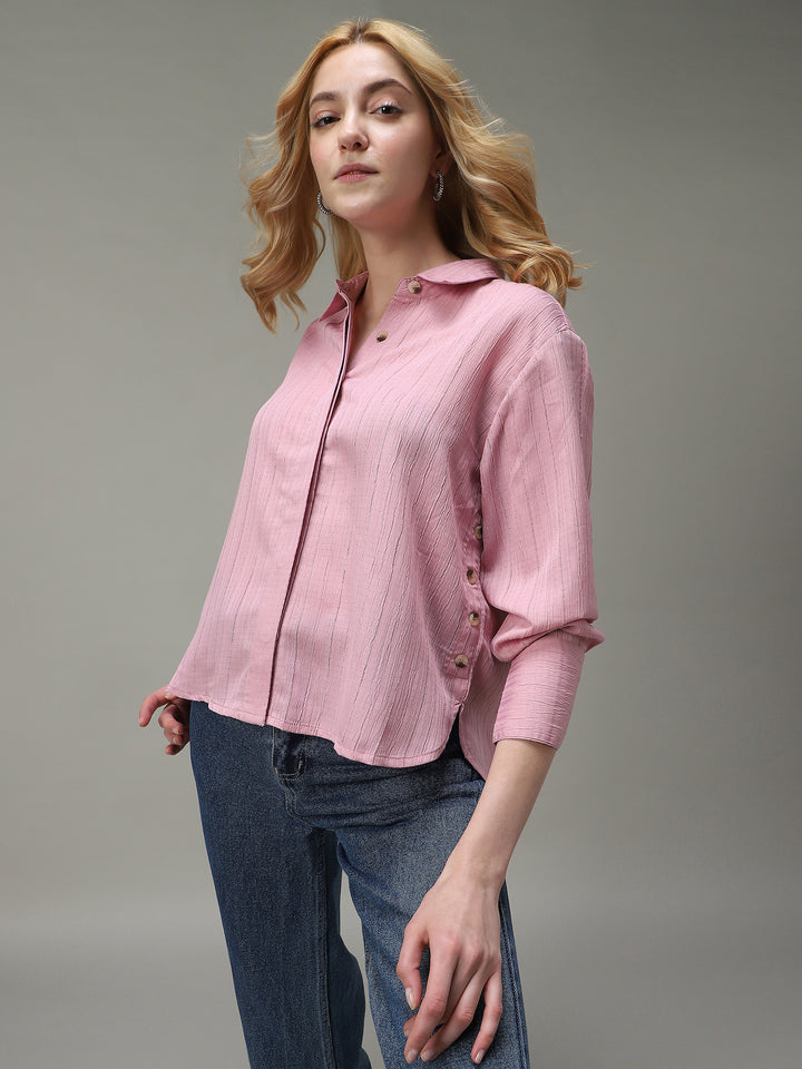 Pink Side Button Detailed Shirt
