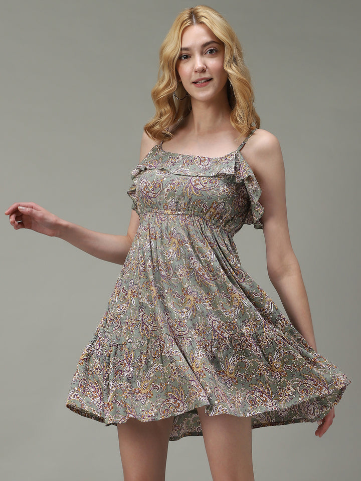 Green Noodle Stap Printed Dress
