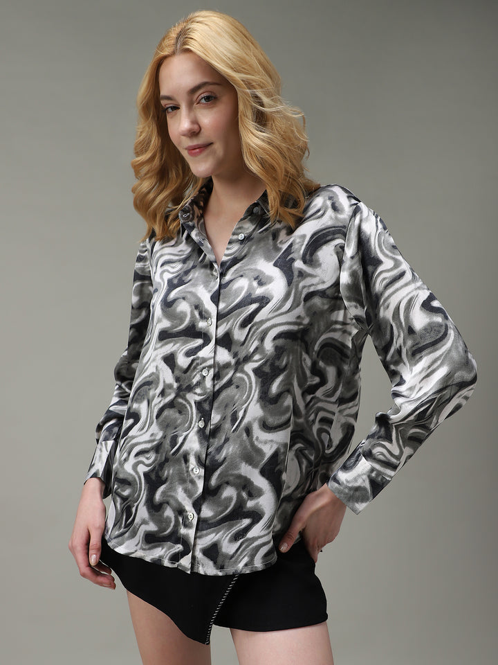 Grey Printed Satin Shirt