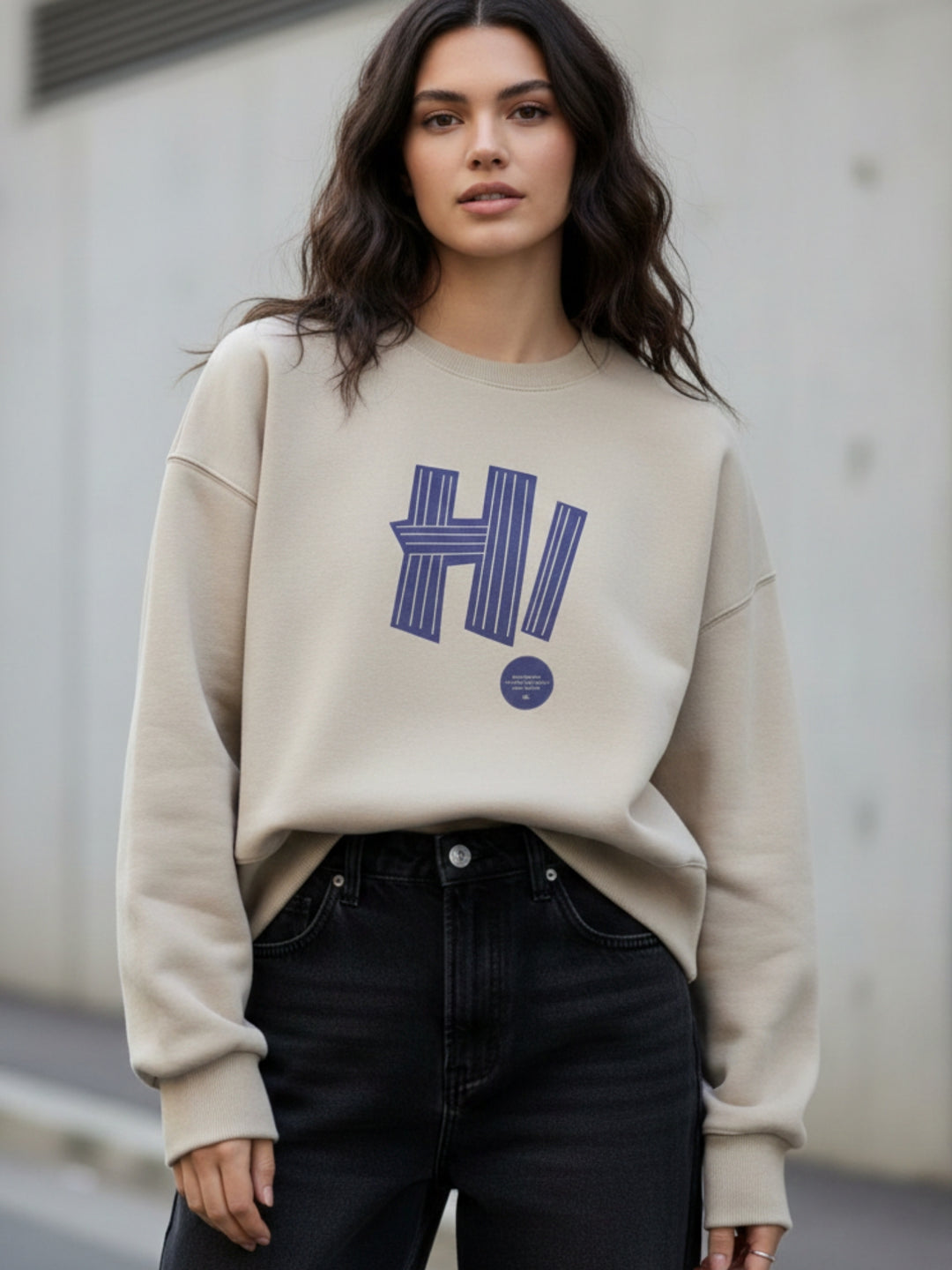 Beige Graphic Oversized Sweatshirt