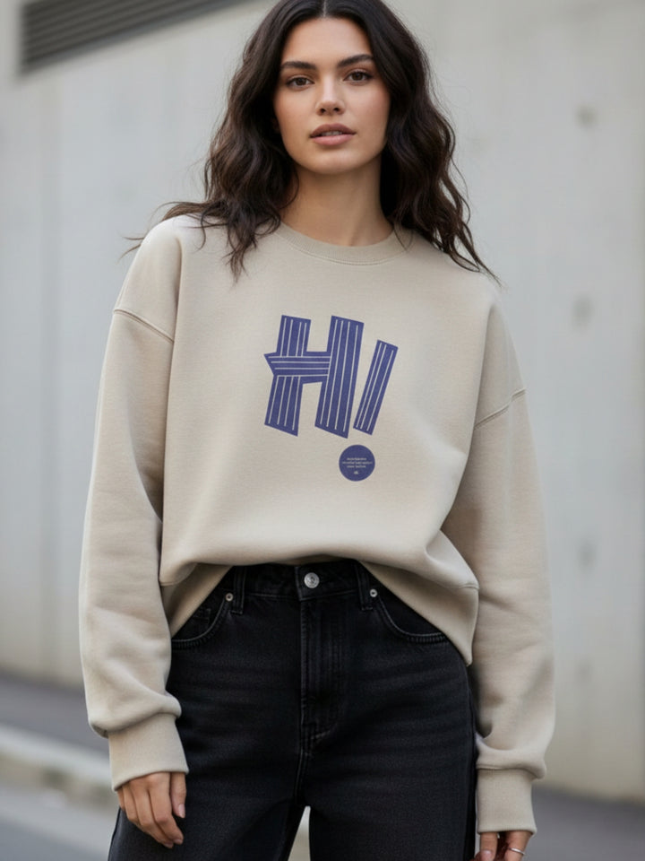 Beige Graphic Oversized Sweatshirt