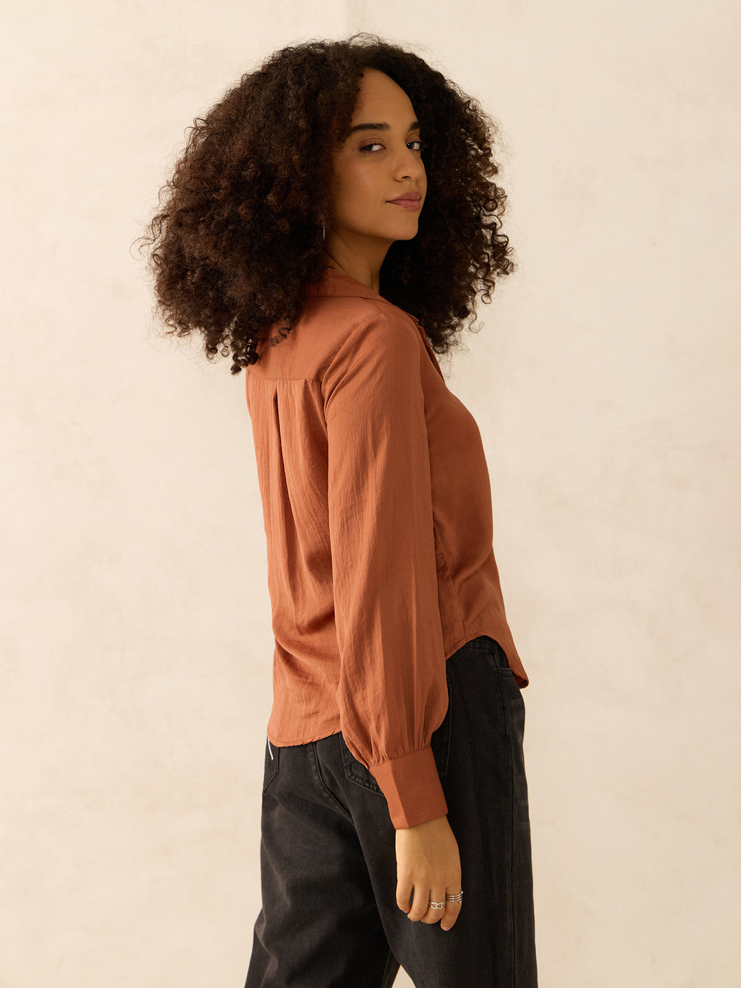 Brown Relaxed Fit Satin Shirt