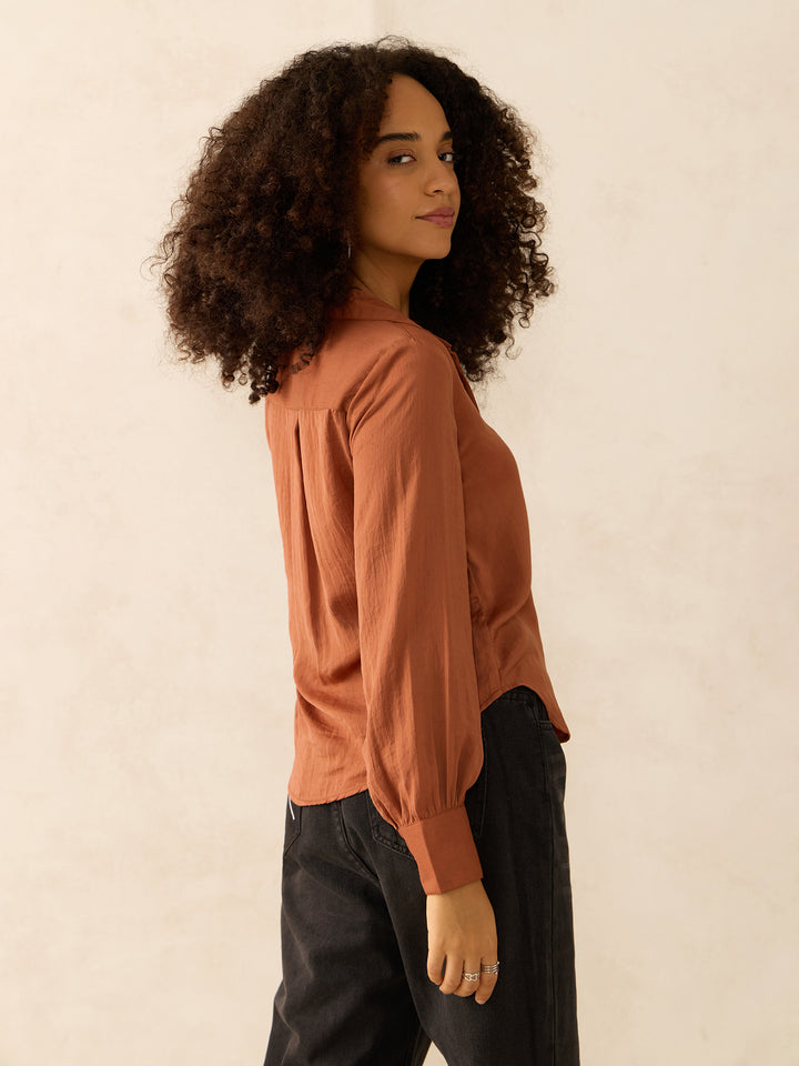 Brown Relaxed Fit Satin Shirt