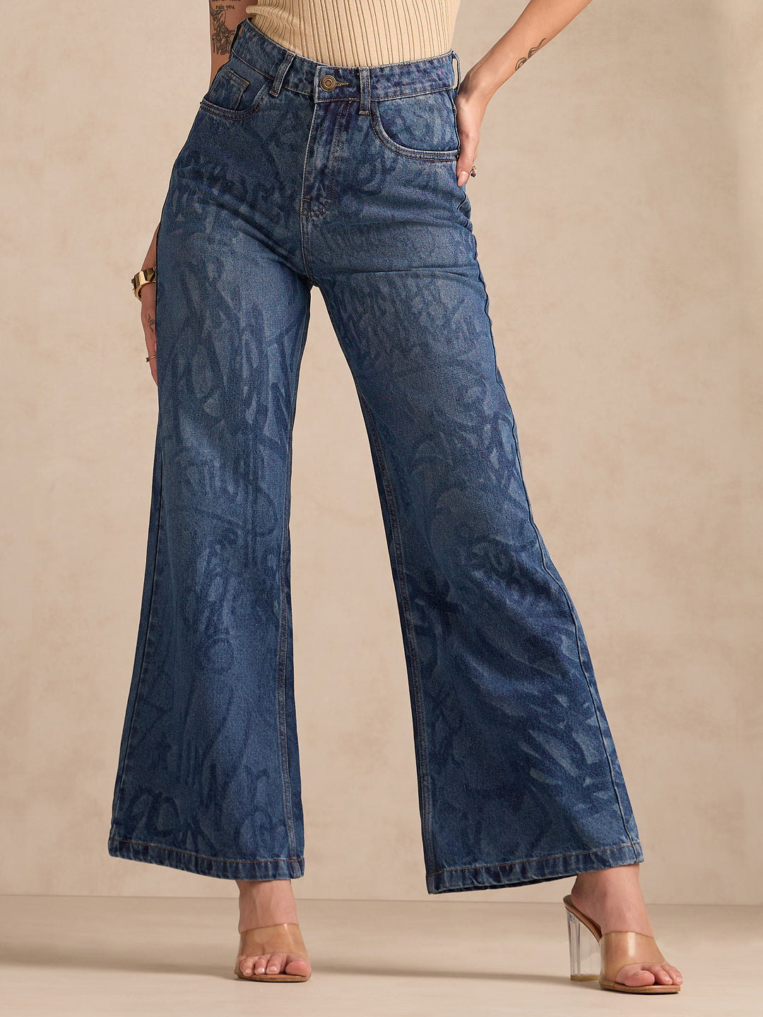 Blue Mid-Wash Straight Fit Jeans